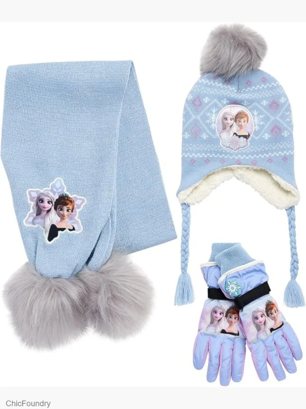 Girls Insulated Snow Glove Set with Hat & Scarf Toddler Little Kid